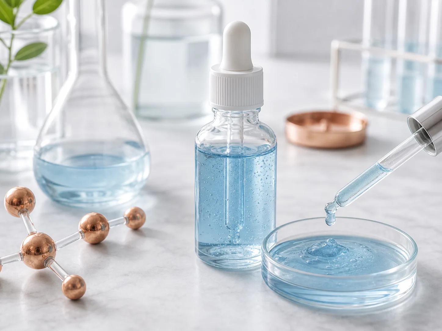Copper Peptide raw cosmetic material with formulation textures