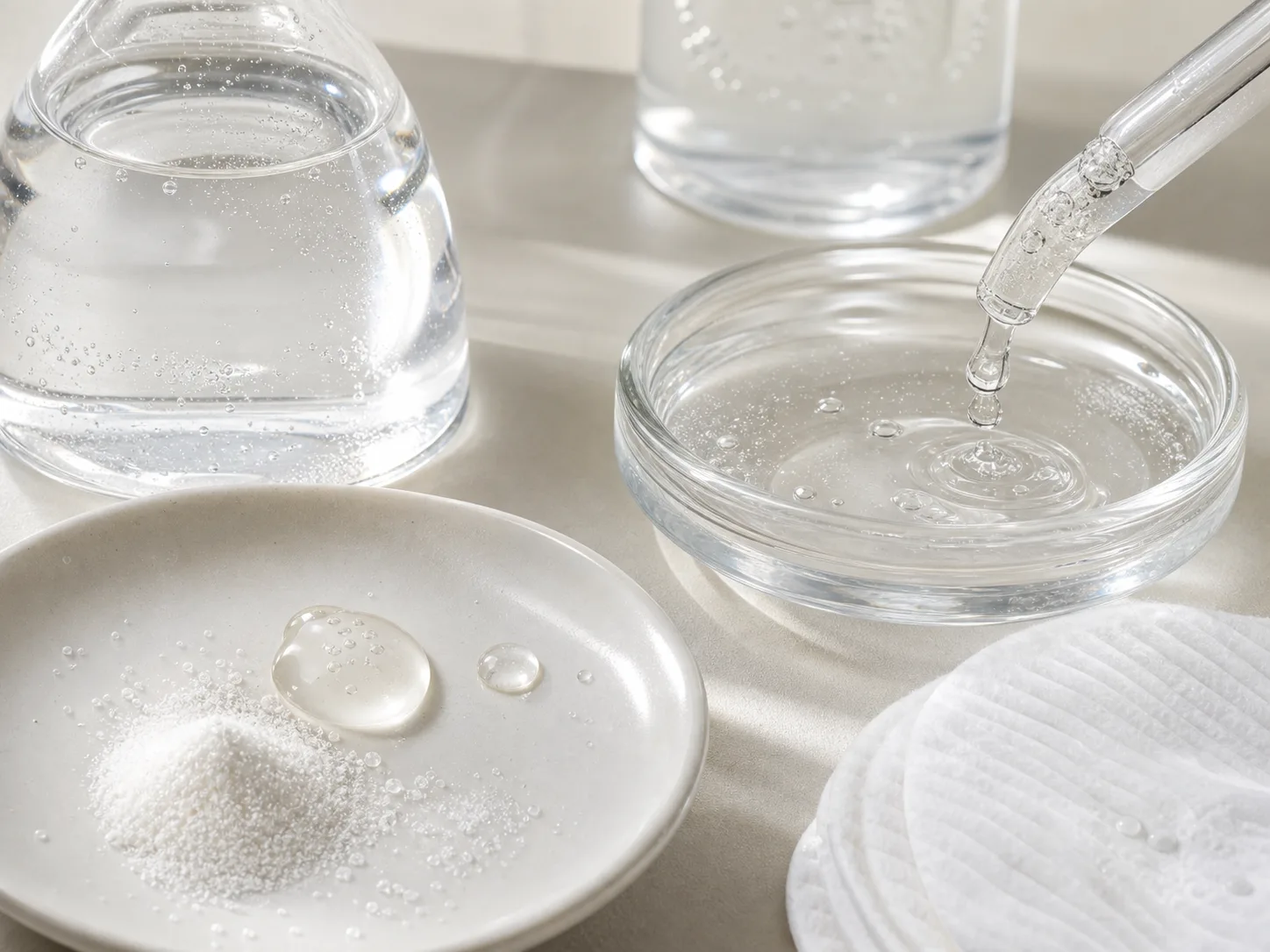 Ascorbic Acid raw cosmetic material with formulation textures
