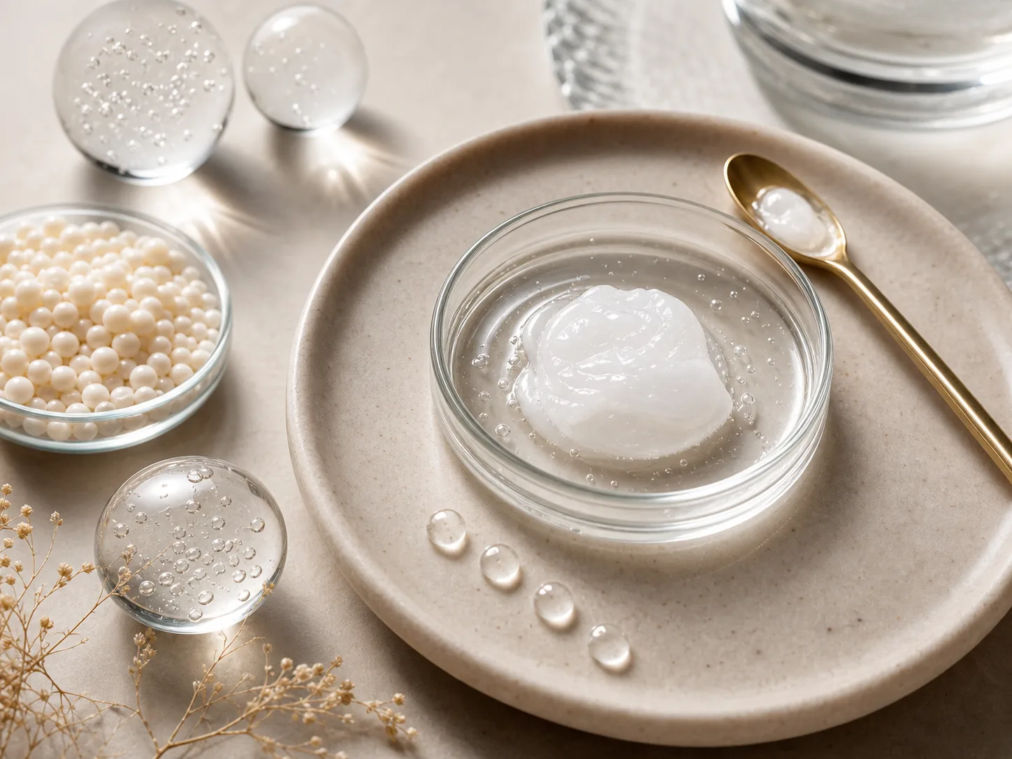 Ceramide NP 원료와 화장품 제형 질감을 보여주는 이미지