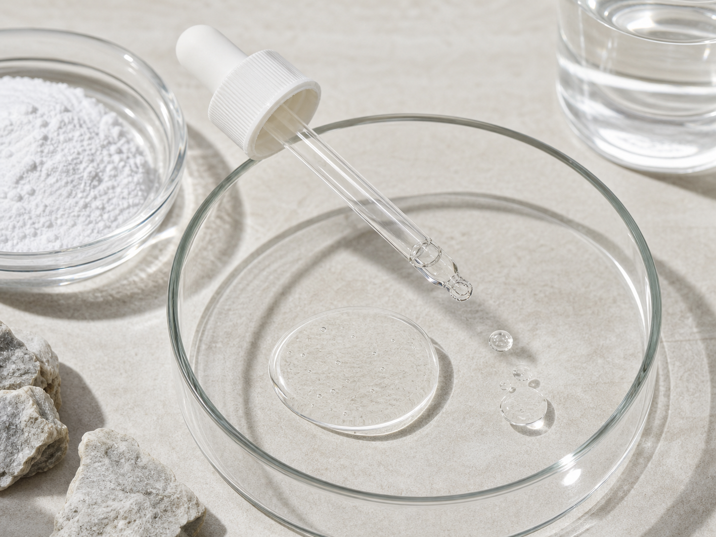 Niacinamide 원료와 화장품 제형 질감을 보여주는 이미지
