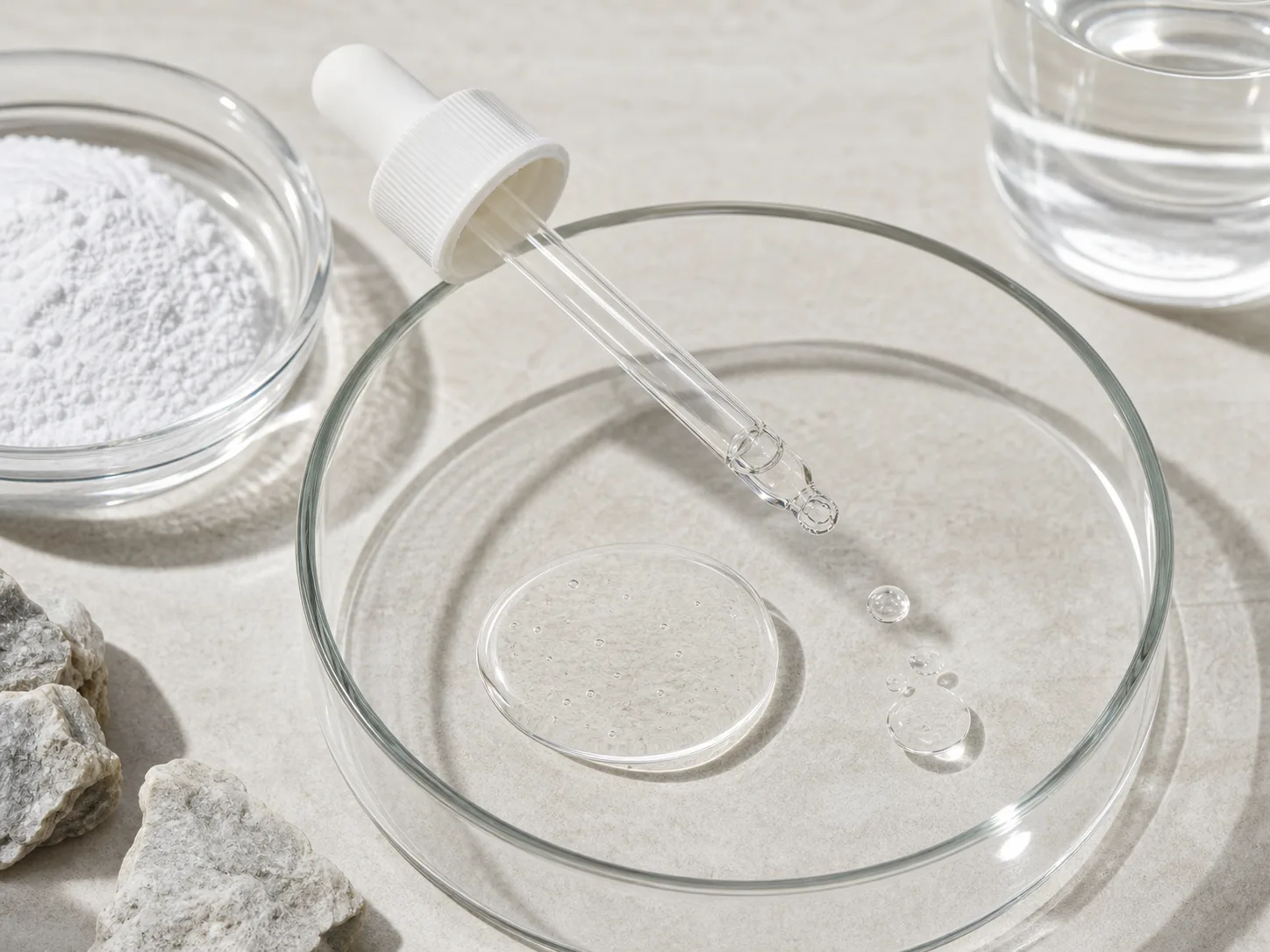 Niacinamide 원료와 화장품 제형 질감을 보여주는 이미지