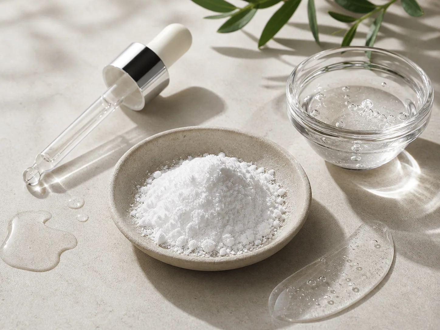 Niacinamide 원료와 화장품 제형 질감을 보여주는 이미지