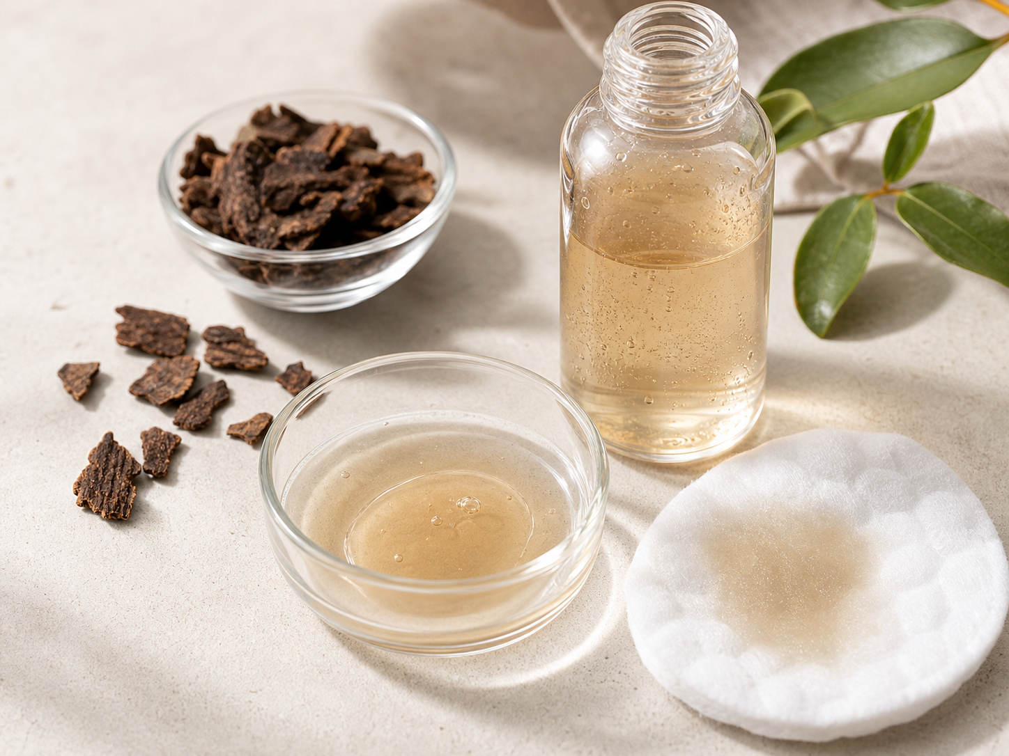 Tannic Acid 원료와 화장품 제형 질감을 보여주는 이미지