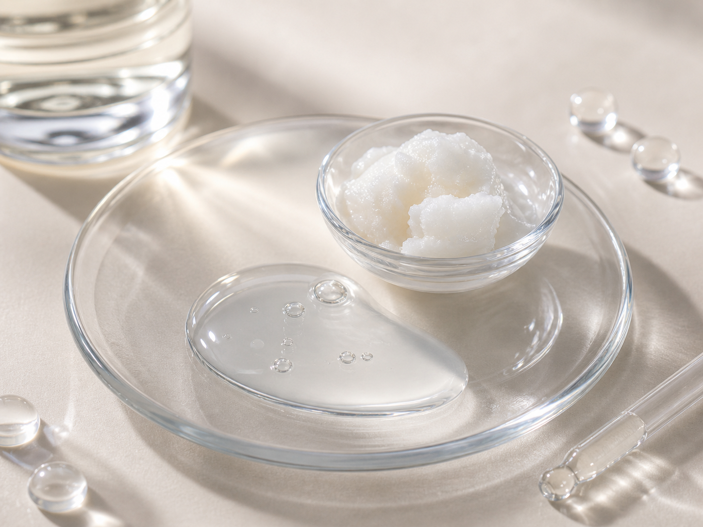 Ceramide NP 원료와 화장품 제형 질감을 보여주는 이미지