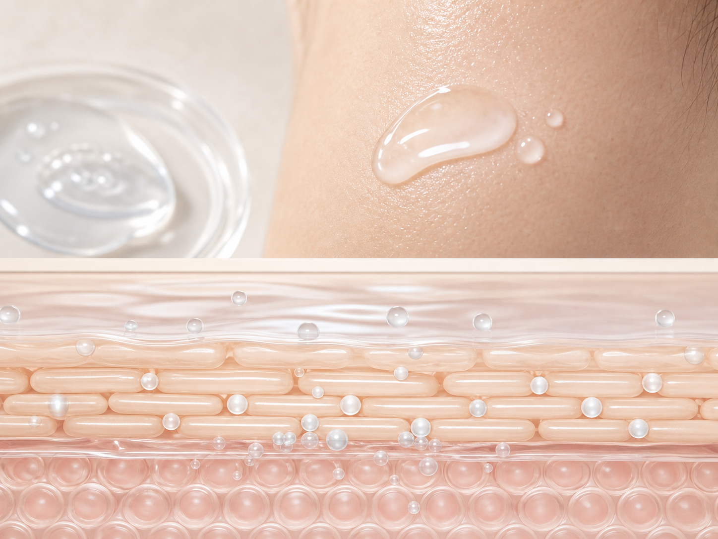 Ceramide NP과 피부층 흡수 및 장벽 맥락을 설명하는 이미지