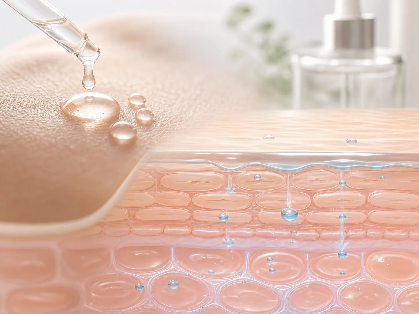 Ceramide NP과 피부층 흡수 및 장벽 맥락을 설명하는 이미지