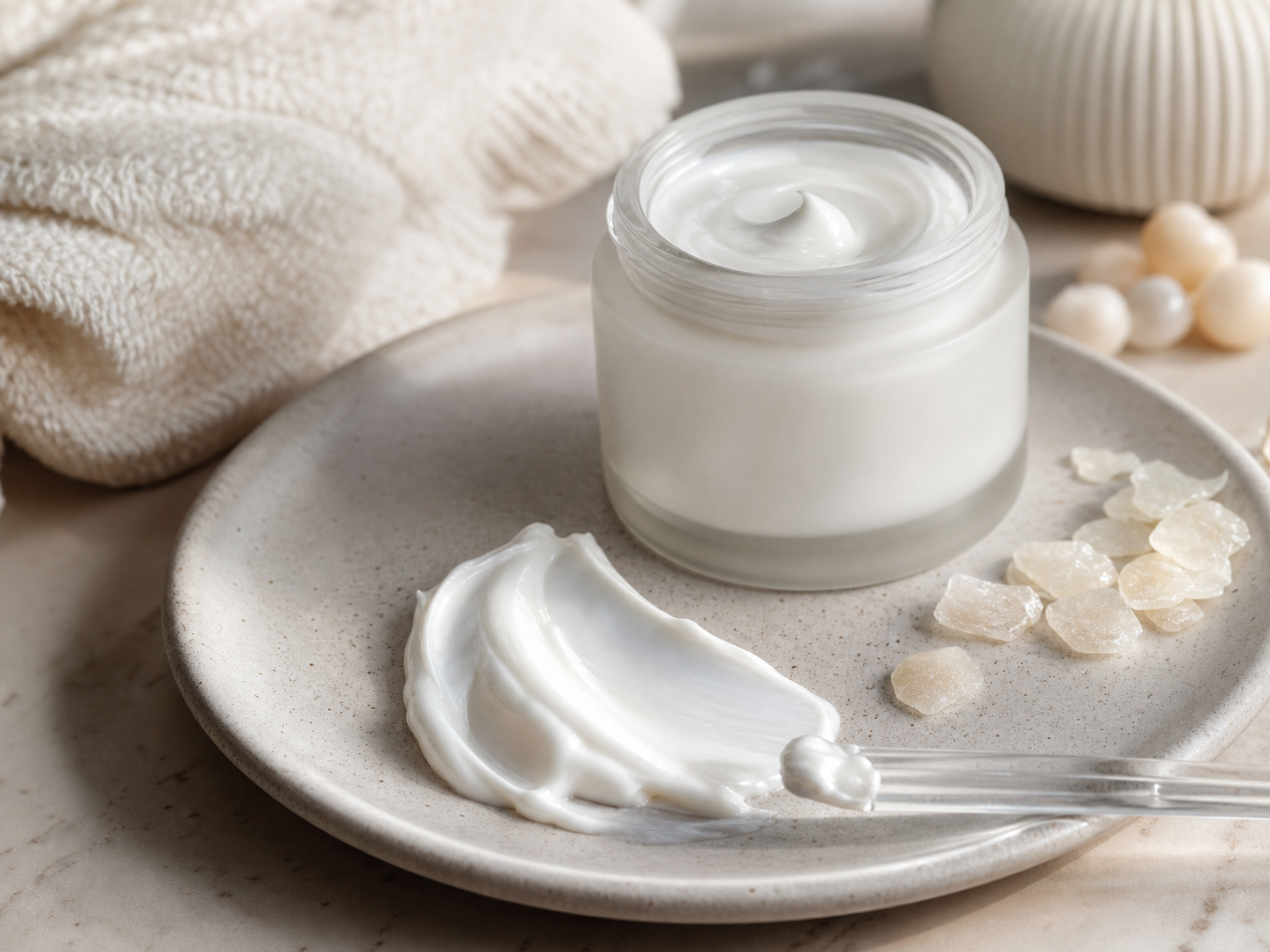 Ceramide NP 원료와 화장품 제형 질감을 보여주는 이미지
