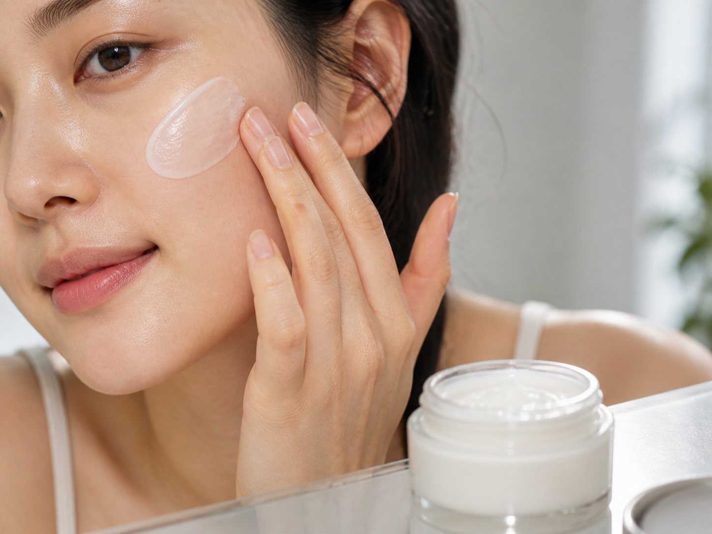 Panthenol product texture being applied to skin