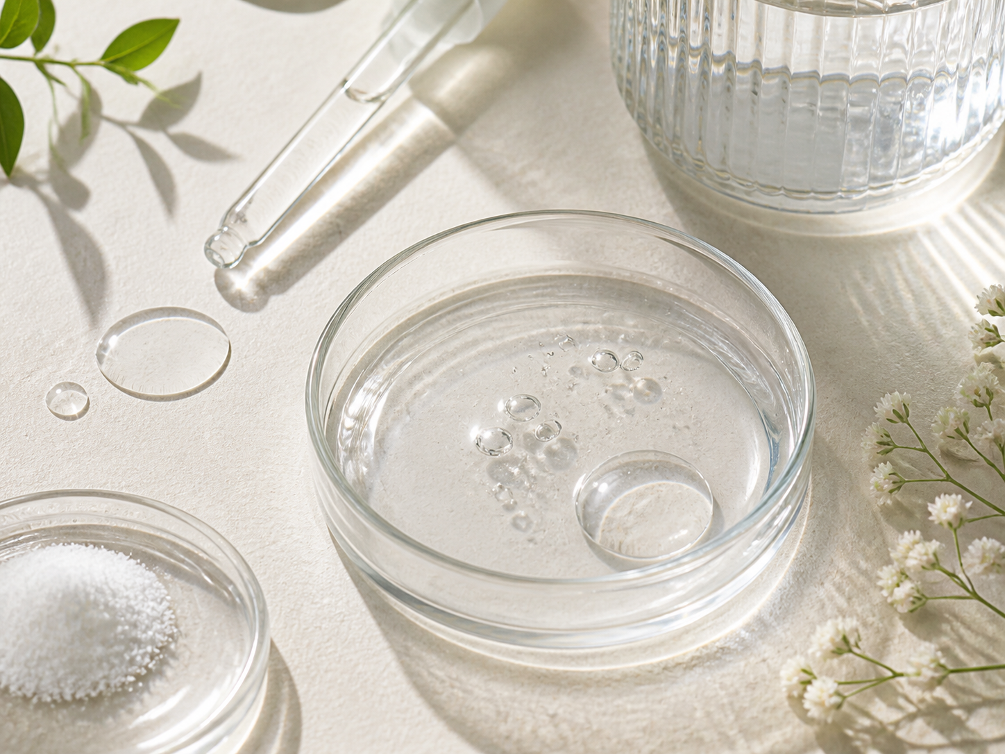 Panthenol 원료와 화장품 제형 질감을 보여주는 이미지