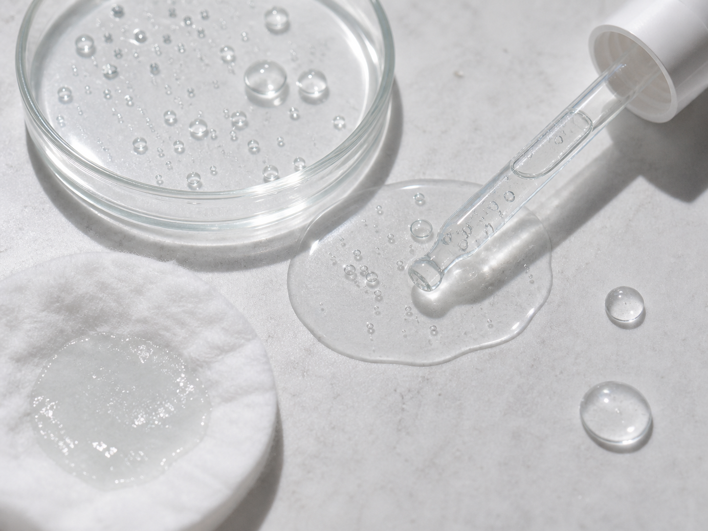 Tranexamic Acid 원료와 화장품 제형 질감을 보여주는 이미지