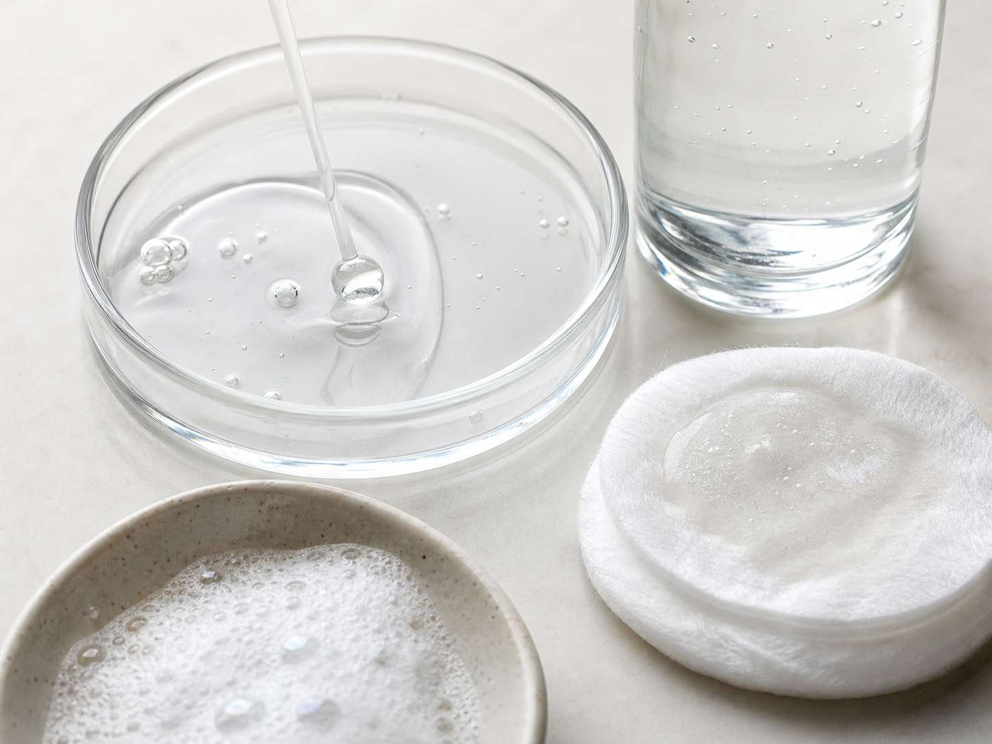 Aspartic Acid 원료와 화장품 제형 질감을 보여주는 이미지