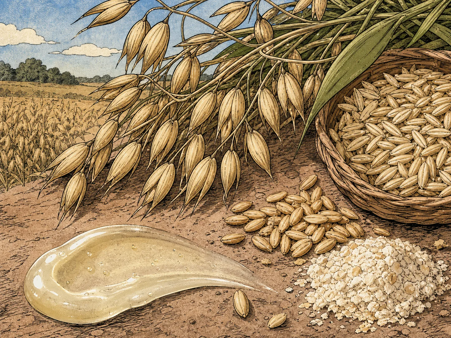 Avena Sativa (Oat) Kernel Extract raw cosmetic material with formulation textures