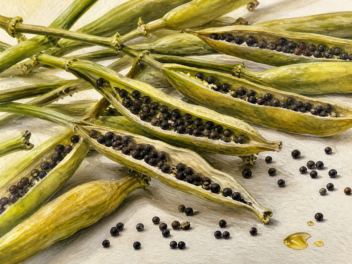 Brassica Campestris (Rapeseed) Seed Oil 원료와 화장품 제형 질감을 보여주는 이미지