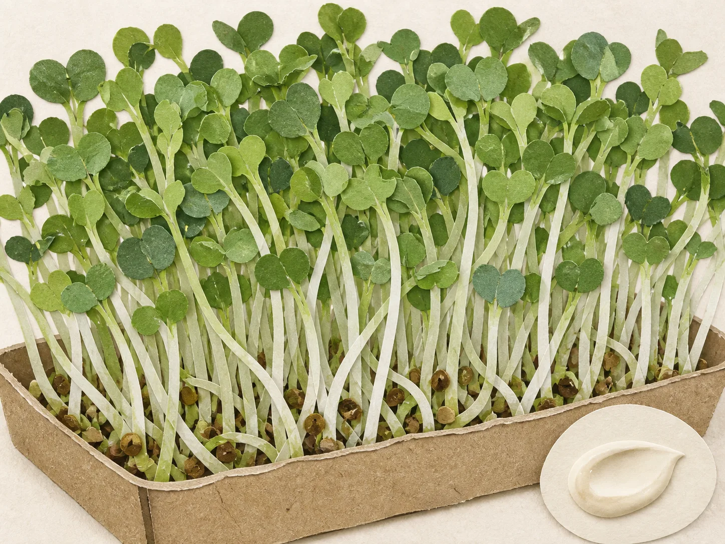 Brassica Oleracea Italica (Broccoli) Sprout Extract 원료와 화장품 제형 질감을 보여주는 이미지