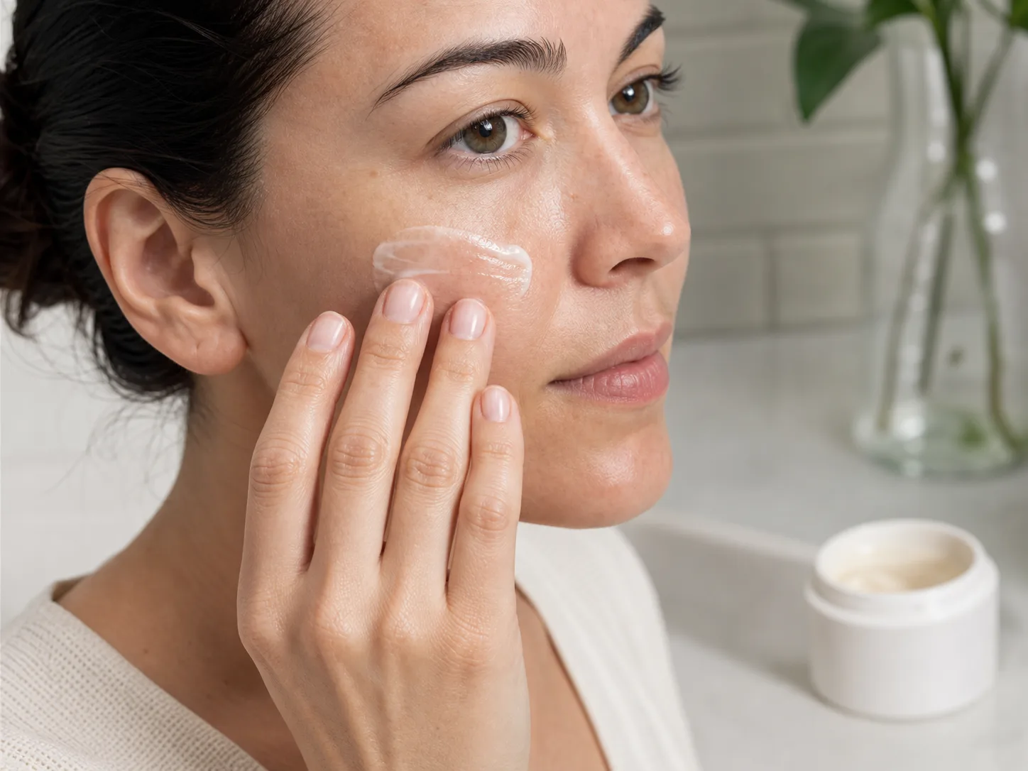 Cholesterol product texture being applied to skin
