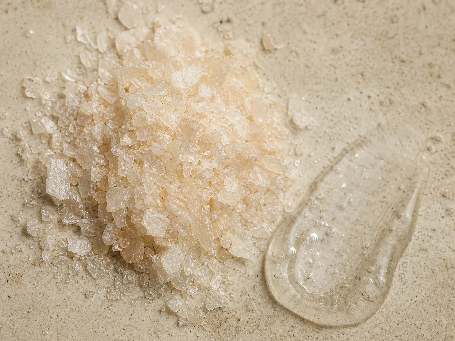 Ferulic Acid 원료와 화장품 제형 질감을 보여주는 이미지