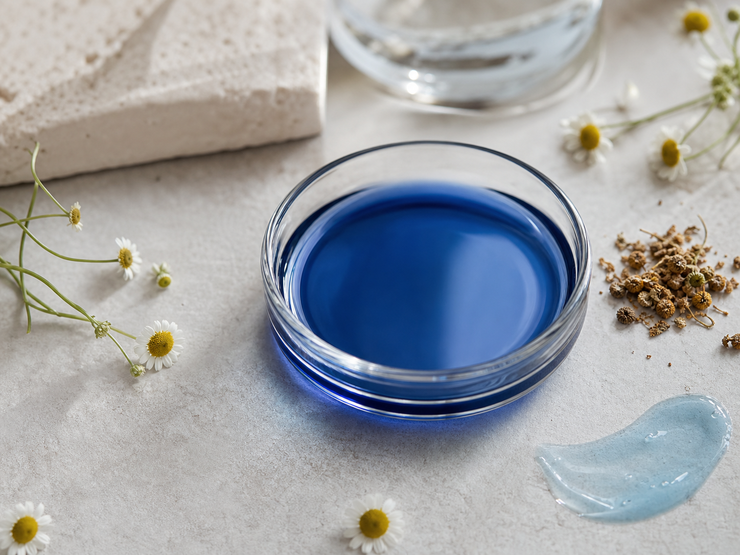 Guaiazulene raw cosmetic material with formulation textures