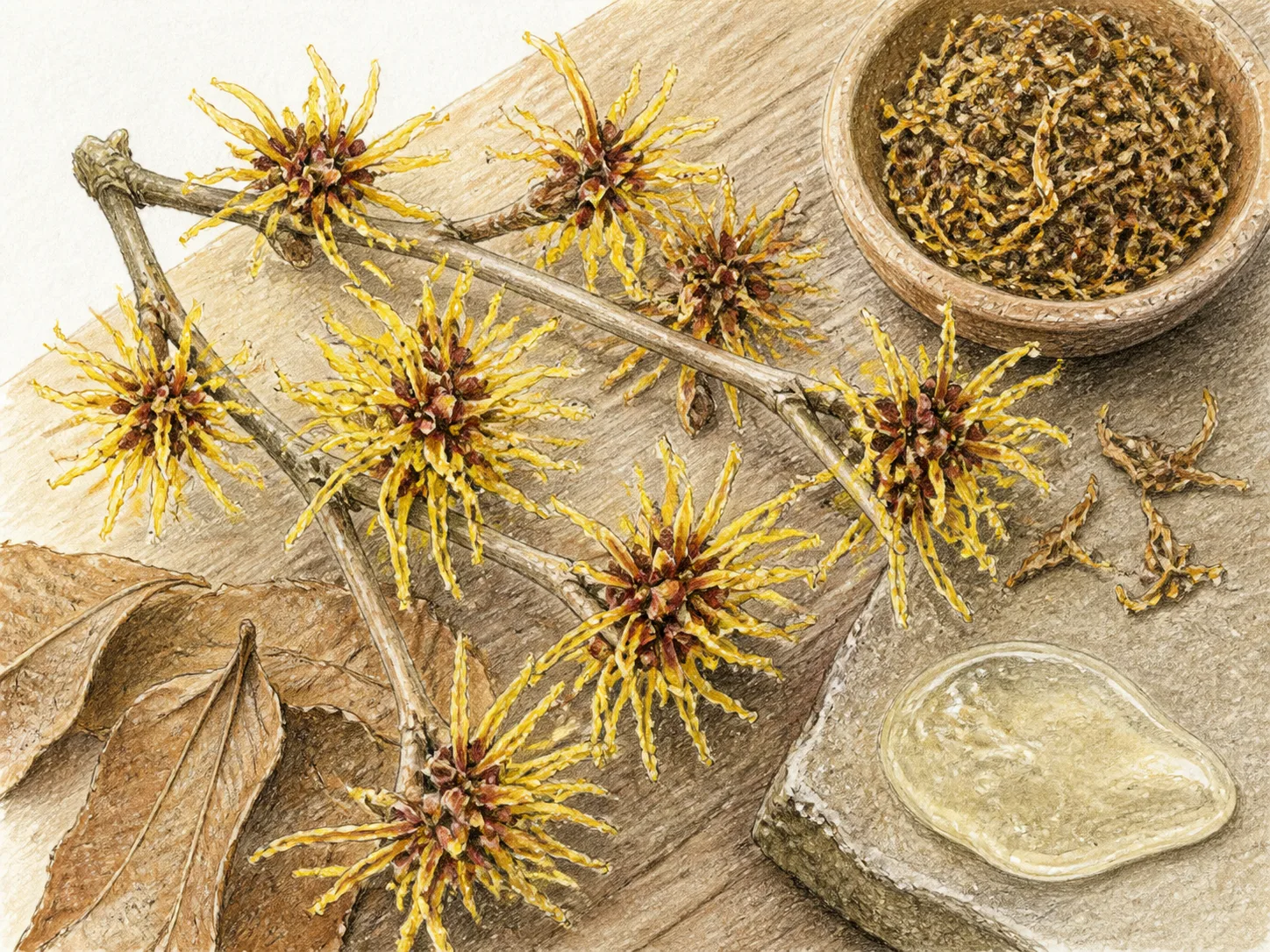 Hamamelis Virginiana (Witch Hazel) Extract raw cosmetic material with formulation textures