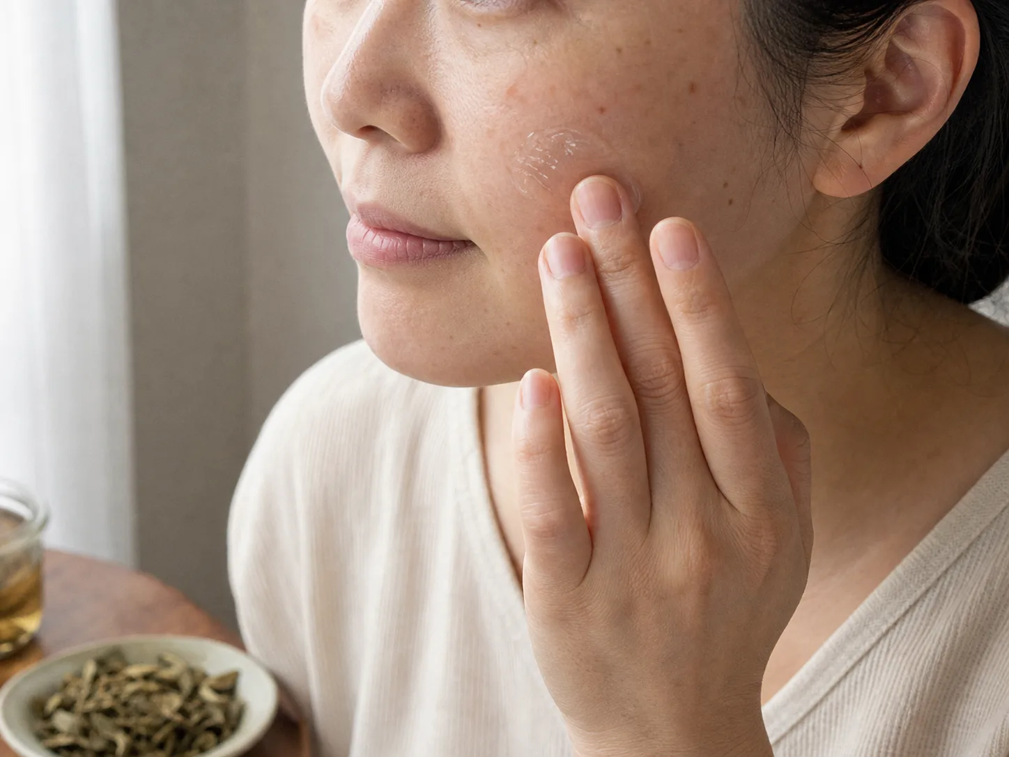 Houttuynia Cordata Extract product texture being applied to skin