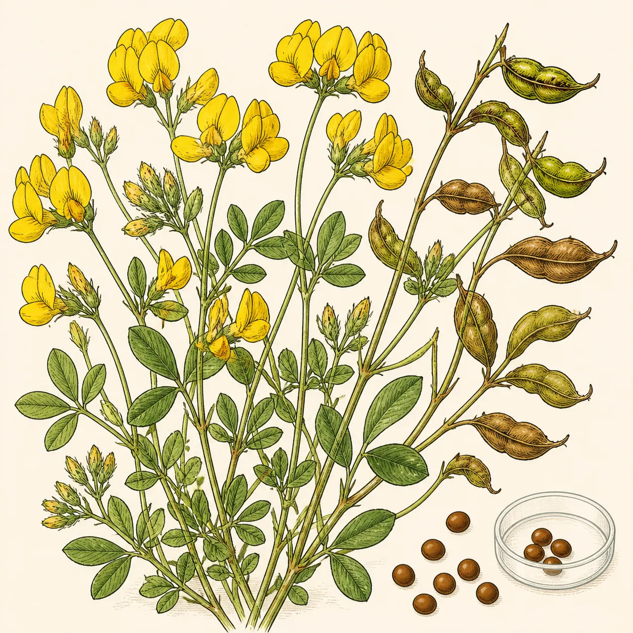 Lotus Corniculatus Seed Extract 원료와 화장품 제형 질감을 보여주는 이미지