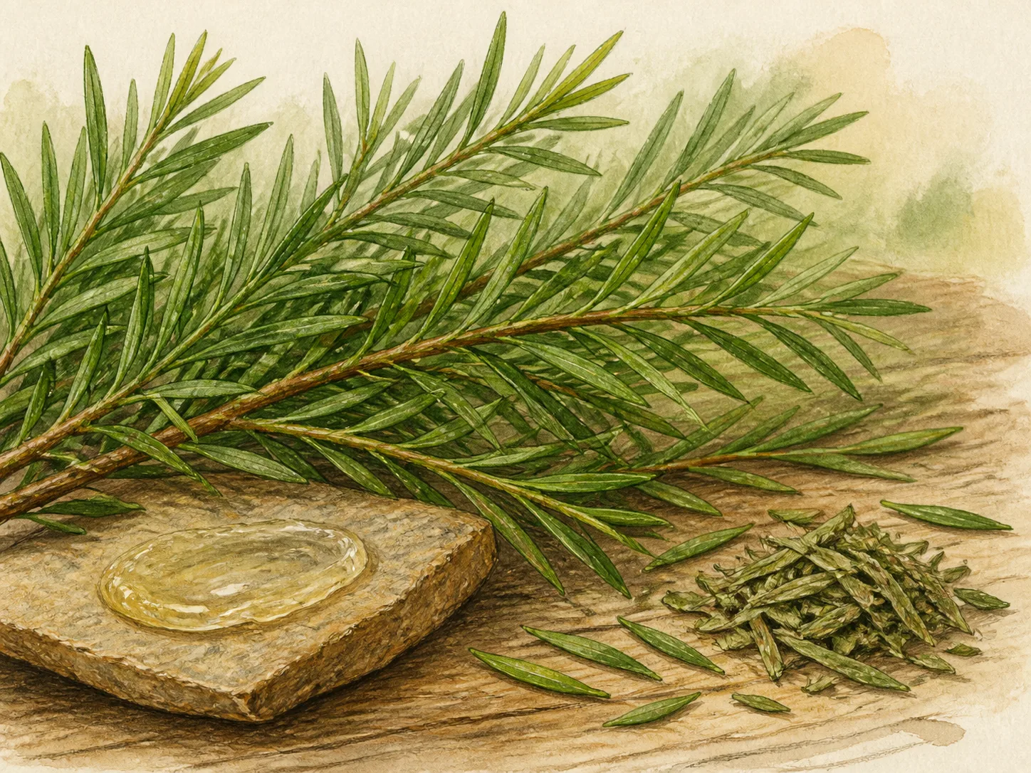 Melaleuca Alternifolia (Tea Tree) Extract raw cosmetic material with formulation textures