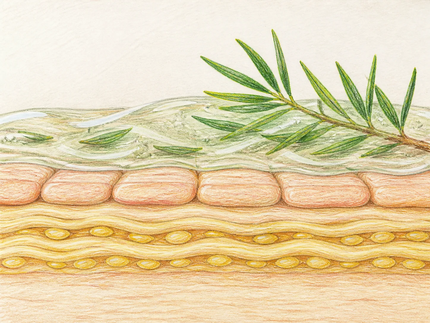 Melaleuca Alternifolia (Tea Tree) Extract and a skin-layer absorption visual