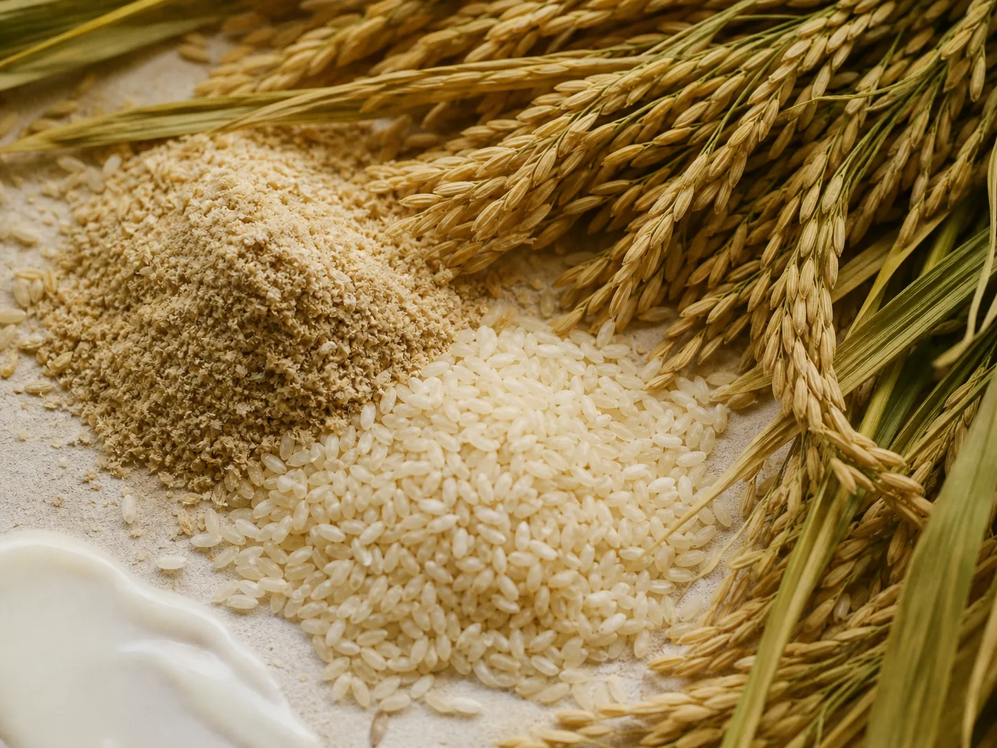 Oryza Sativa (Rice) Extract raw cosmetic material with formulation textures
