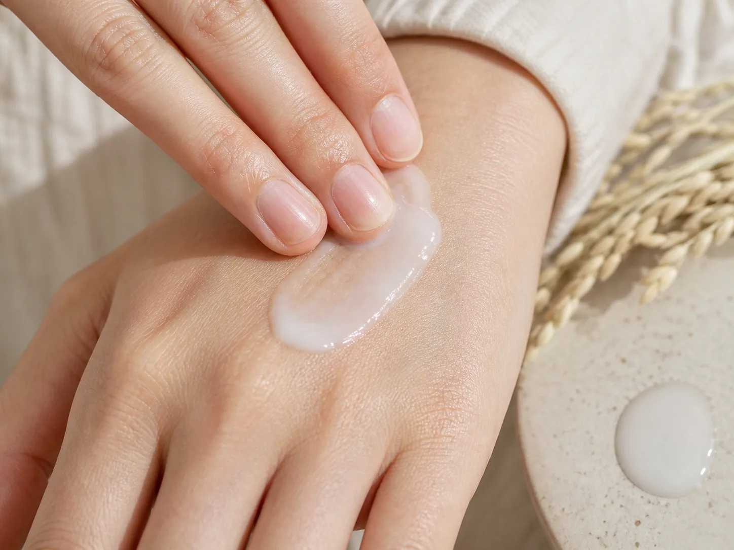 Oryza Sativa (Rice) Extract product texture being applied to skin