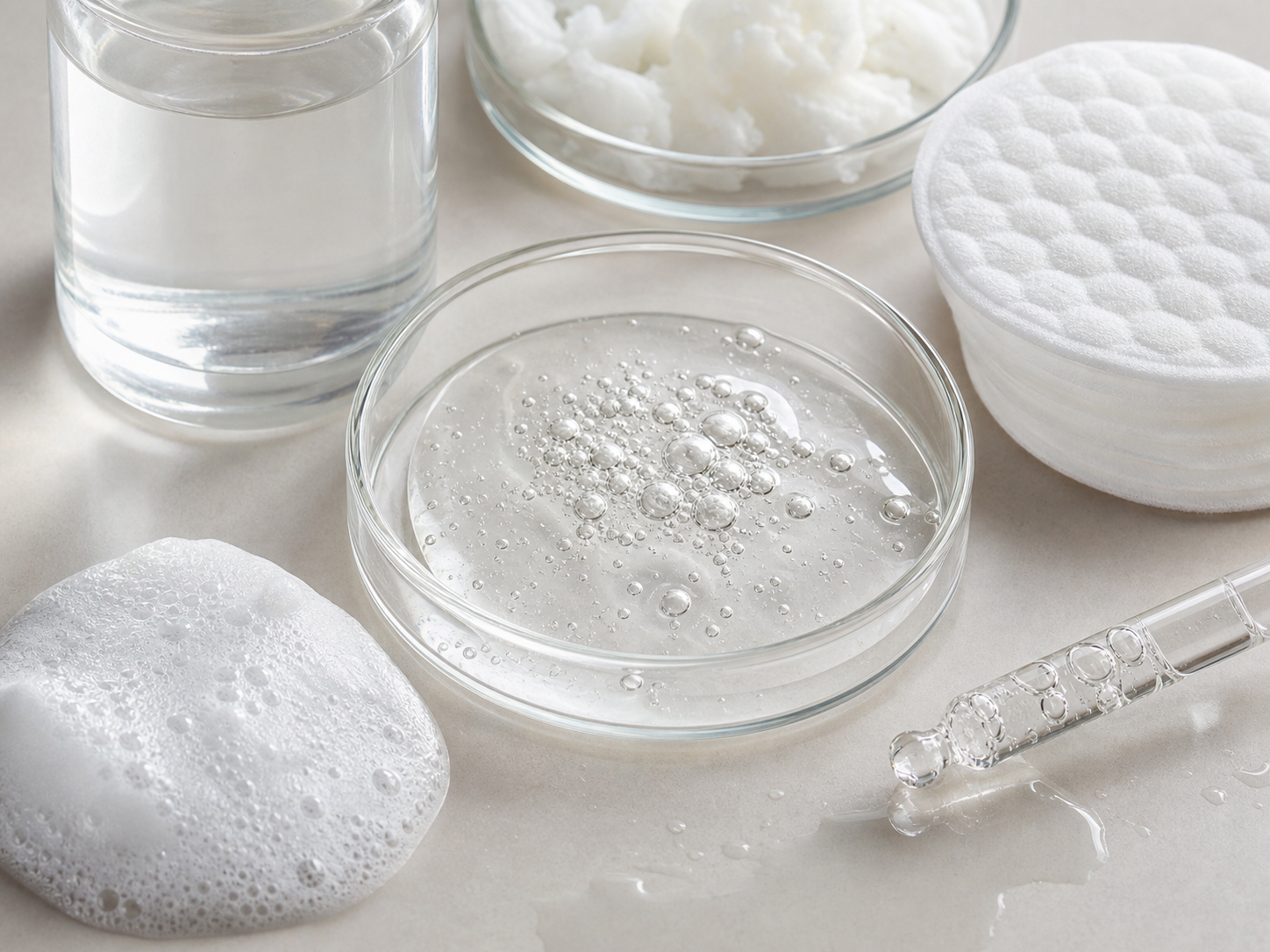 Palmitic Acid raw cosmetic material with formulation textures
