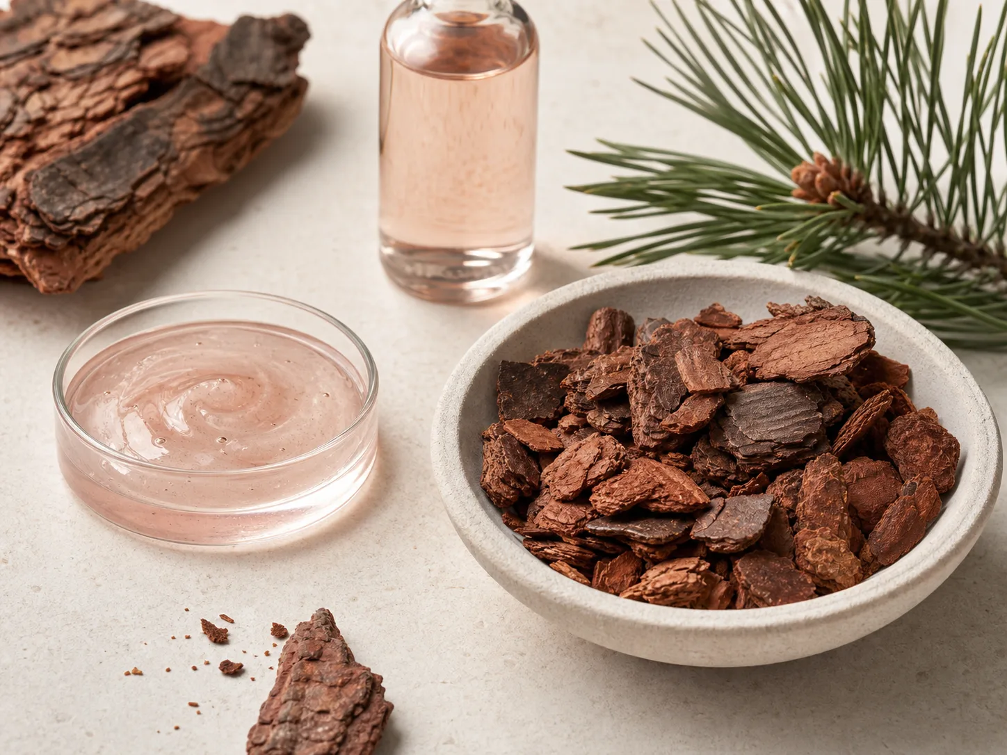 Pinus Pinaster Bark Extract raw cosmetic material with formulation textures