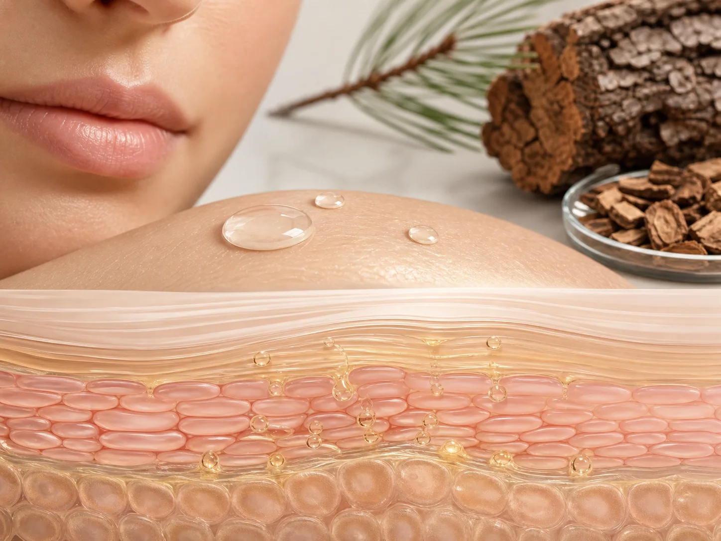 Pinus Pinaster Bark Extract and a skin-layer absorption visual