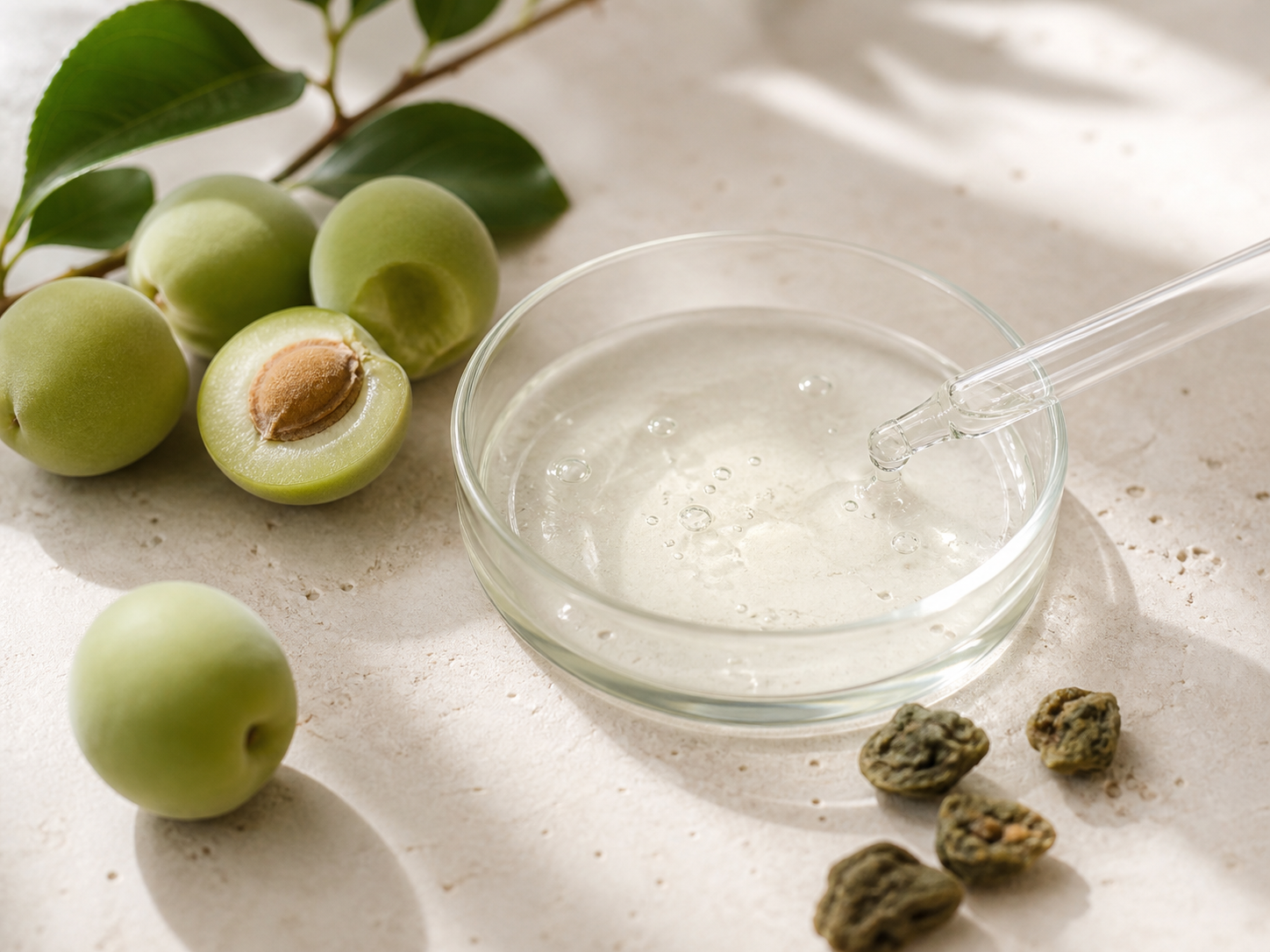 Prunus Mume Fruit Extract raw cosmetic material with formulation textures