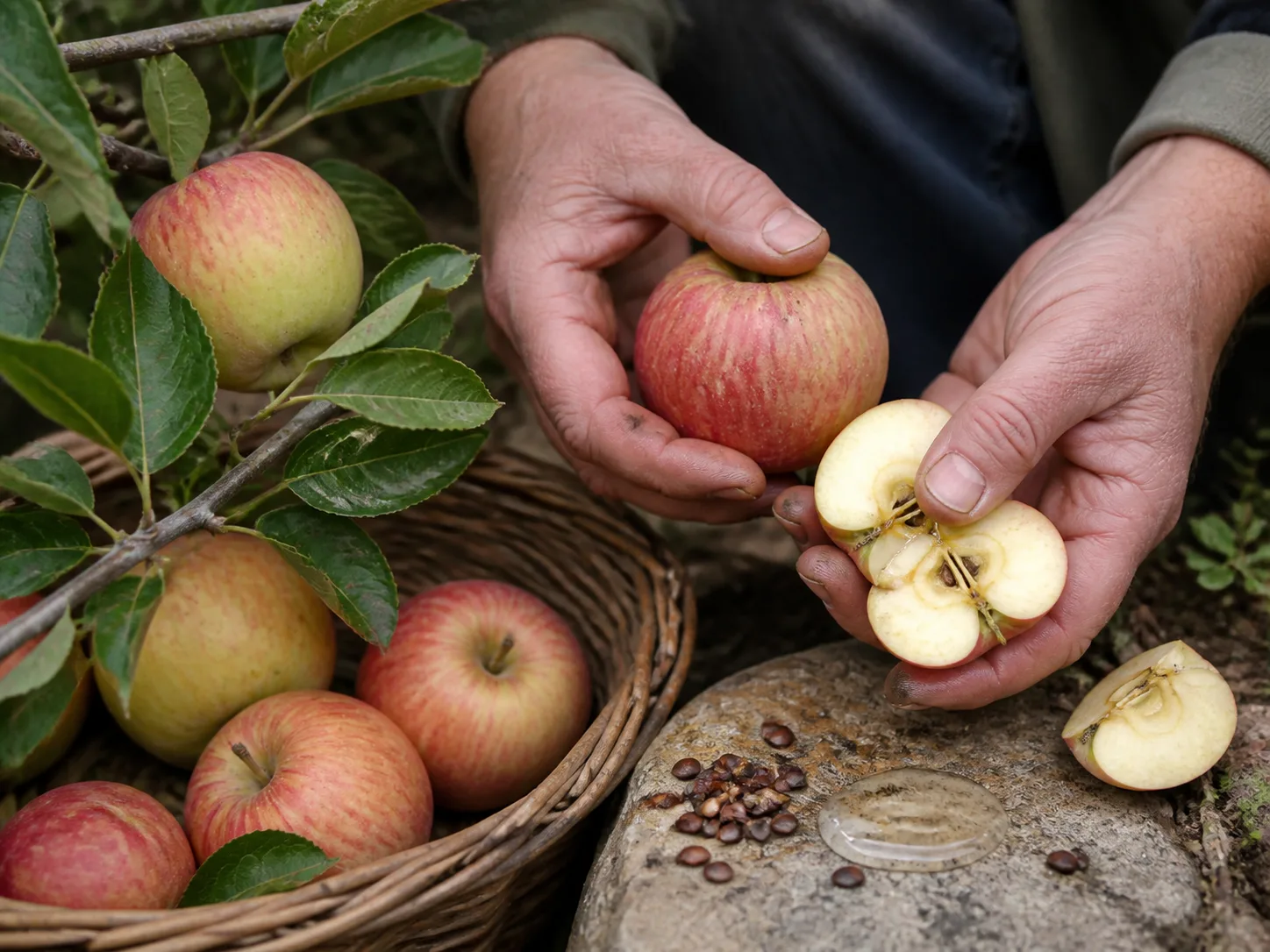 Pyrus Malus (Apple) Seed Extract 원료와 화장품 제형 질감을 보여주는 이미지