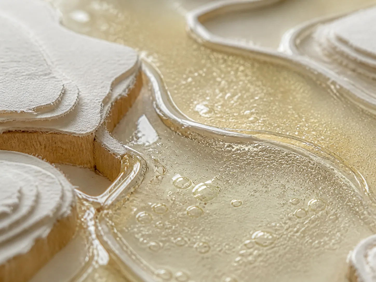 Miniature diorama of the pearly liquid texture of Saccharomyces Ferment Filtrate