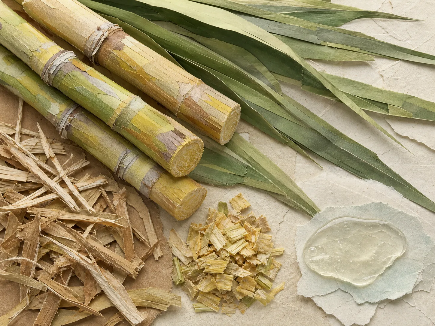Saccharum Officinarum (Sugarcane) Extract raw cosmetic material with formulation textures