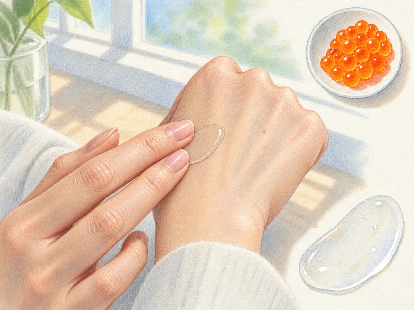 Salmon Egg Extract product texture being applied to skin
