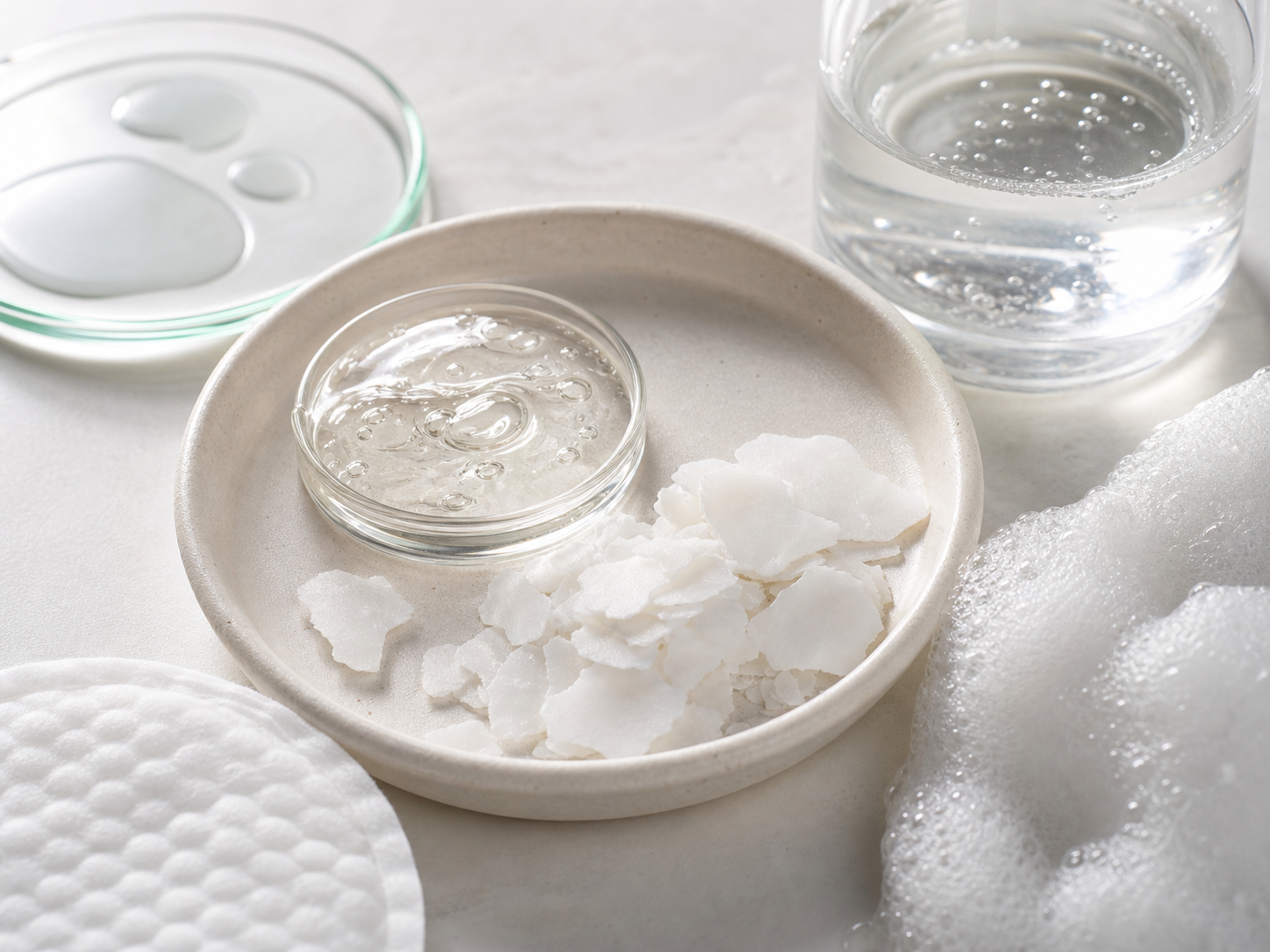 Stearic Acid raw cosmetic material with formulation textures