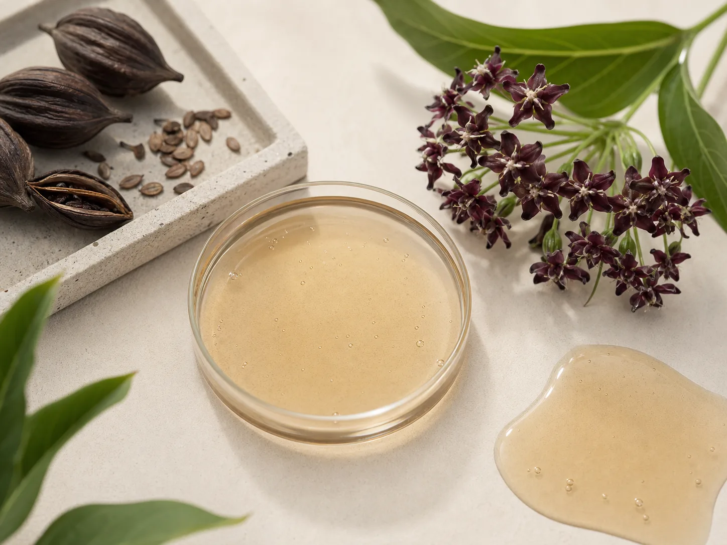 Vincetoxicum Atratum Extract raw cosmetic material with formulation textures